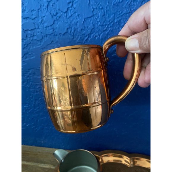 Vintage Copper set of plate and 2 cups and cream and sugar bowl - Picture 3 of 9